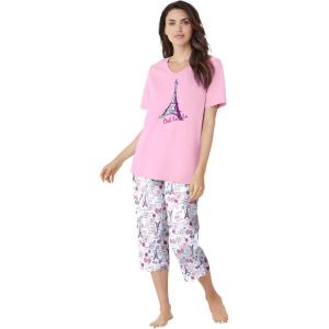 Dreams & Co. Plus Size 2-Piece Capri PJ Set(Raspberry Sorbet Paris)