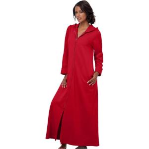 Dreams & Co. Plus Size Long Hooded Fleece Sweatshirt Robe(Classic Red)