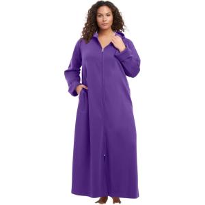 Dreams & Co. Plus Size Long Hooded Fleece Sweatshirt Robe(Plum Burst)