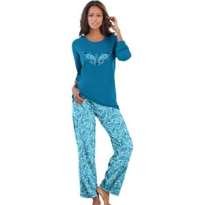 Dreams & Co. Plus Size Long Sleeve Knit PJ Set(Pale Ocean Paisley)