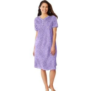 Dreams & Co. Plus Size Short Henley Sleepshirt(Soft Iris Hearts)