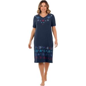 Dreams & Co. Plus Size Short T-Shirt Lounger(Navy Dancing Stars)