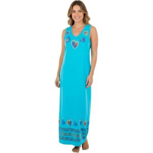 Dreams & Co. Plus Size Trapeze V-Neck Lounger(Paradise Blue Hearts)