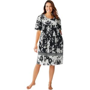 Only Necessities Plus Size Mixed Print Short Lounger(Black White Floral)