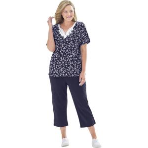 Woman Within Plus Size 2-Piece Tunic And Capri Set(Navy Ditsy)