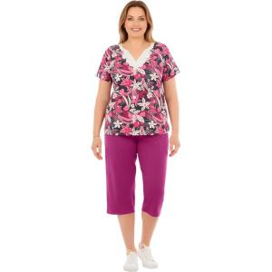 Woman Within Plus Size 2-Piece Tunic And Capri Set(Raspberry Pop Tropical)
