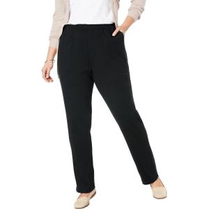 Woman Within Plus Size 7-Day Straight-Leg Elastic-Waist Stretchy Knit Pant(Black)