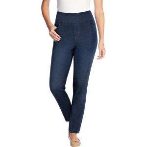 Woman Within Plus Size Flex Slim-Leg Pull-On Gap-Free Stretch-Denim Jeans(Indigo Sanded)