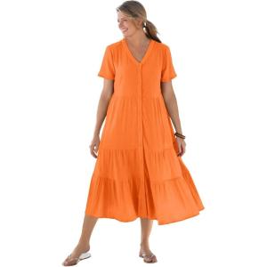 Woman Within Plus Size Gauze Tiered Dress(Orange Twist)