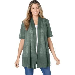 Woman Within Plus Size Lightweight Open Front Cardigan Sweater(Pine)