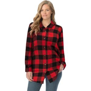 Woman Within Plus Size Petite Classic Flannel Shirt(Vivid Red Buffalo Plaid)
