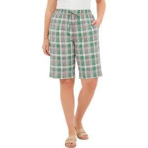 Woman Within Plus Size Seersucker Short(Pine Plaid)