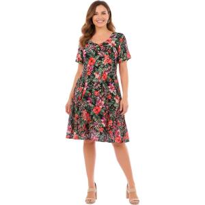 Woman Within Plus Size Short Crinkle Dress(Black Coral Paradise)
