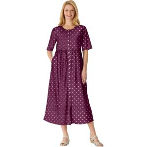 Woman Within Plus Size Short-Sleeve Button-Front Pocket Dress (Petite Available) – 7X, Deep Claret Polka Dot