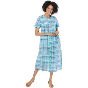 Woman Within Plus Size Short-Sleeve Seersucker Dress(Paradise Blue Plaid)