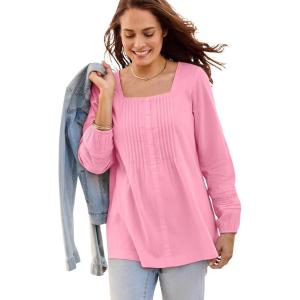 Woman Within Plus Size Square-Neck Blouse(Delicate Pink)