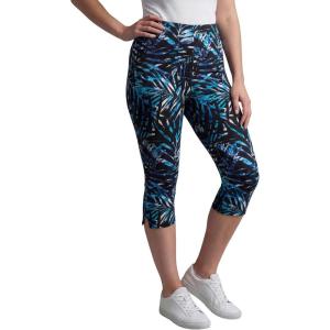 Woman Within Plus Size Stretch-Cotton Knit Pull-On Printed Capri Leggings(Black Tie Dye Palm)