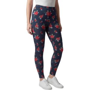 Woman Within Plus Size Stretch-Cotton Knit Pull-On Printed Leggings(Navy Poppy)