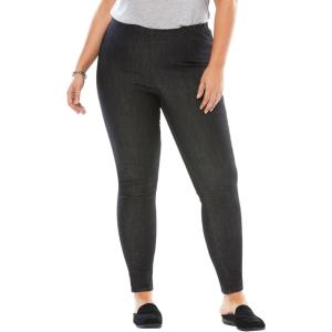 Woman Within Plus Size Tall Fineline Stretch Denim Skinny Pull-On Jeans(Black)