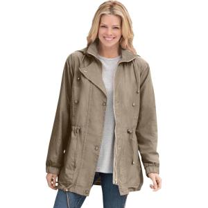 Woman Within Plus Size Taslon Anorak Jacket With Removable Fleece Lining(Bark)