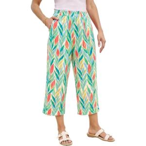 Woman Within Plus Size Wide-Leg Texture Knit Capri(Ivory Tulip Watercolor)