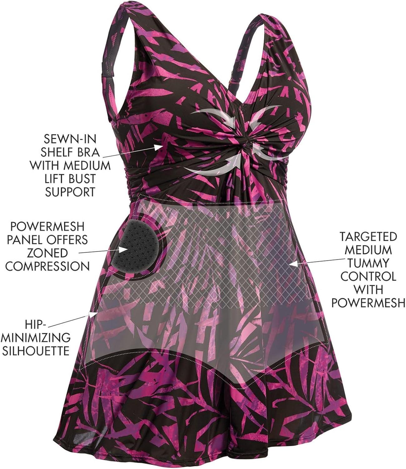 imageSwimsuits For All Swim 365 Womens Plus Size TwistFront VNeck Tummy Control ALine Swim DressBright Fuchsia Watercolor Floral