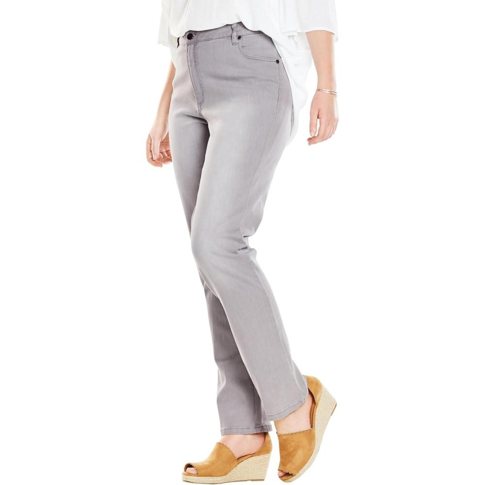 imageWoman Within Plus Size Stretch Denim 5Pocket StraightLeg JeansGrey Sanded Wash