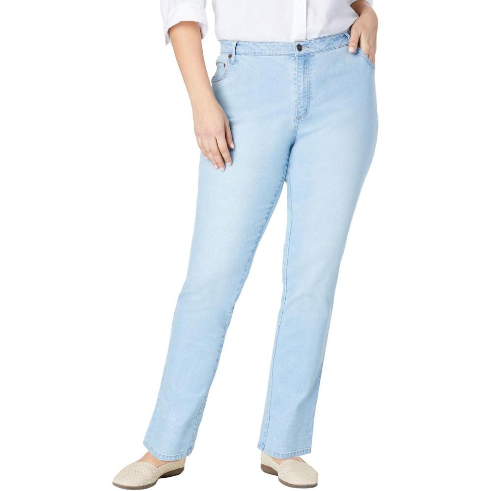 imageWoman Within Plus Size Stretch Denim 5Pocket StraightLeg JeansLight Wash Sanded