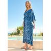 Swimsuits For All Swim 365 Women’s Plus Size Ruched Caftan Cover Up(Blue Beach Toile)