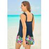 Swimsuits For All Swim 365 Women’s Plus Size Smocked Swim Dress Set(Navy Hibiscus Border)