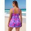 Swimsuits For All Swim 365 Women’s Plus Size Twist-Front V-Neck Tummy Control A-Line Swim Dress(Bright Fuchsia Watercolor Floral)