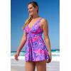 Swimsuits For All Swim 365 Women’s Plus Size Twist-Front V-Neck Tummy Control A-Line Swim Dress(Bright Fuchsia Watercolor Floral)