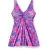 Swimsuits For All Swim 365 Women’s Plus Size Twist-Front V-Neck Tummy Control A-Line Swim Dress(Bright Fuchsia Watercolor Floral)