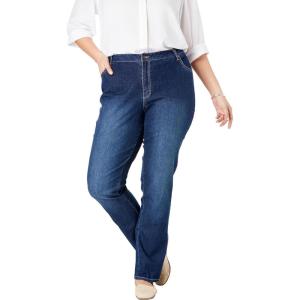 Woman Within Plus Size Stretch Denim 5-Pocket Straight-Leg Jeans(Midnight Sanded)