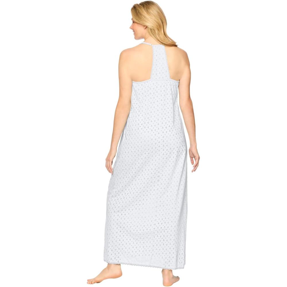 imageDreams amp Co Plus Size Breezy Eyelet Knit Long NightgownClassic White