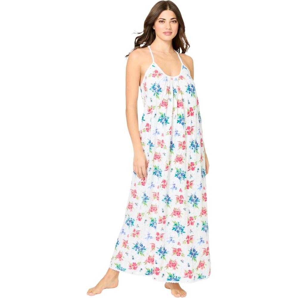 imageDreams amp Co Plus Size Breezy Eyelet Knit Long NightgownWhite Floral