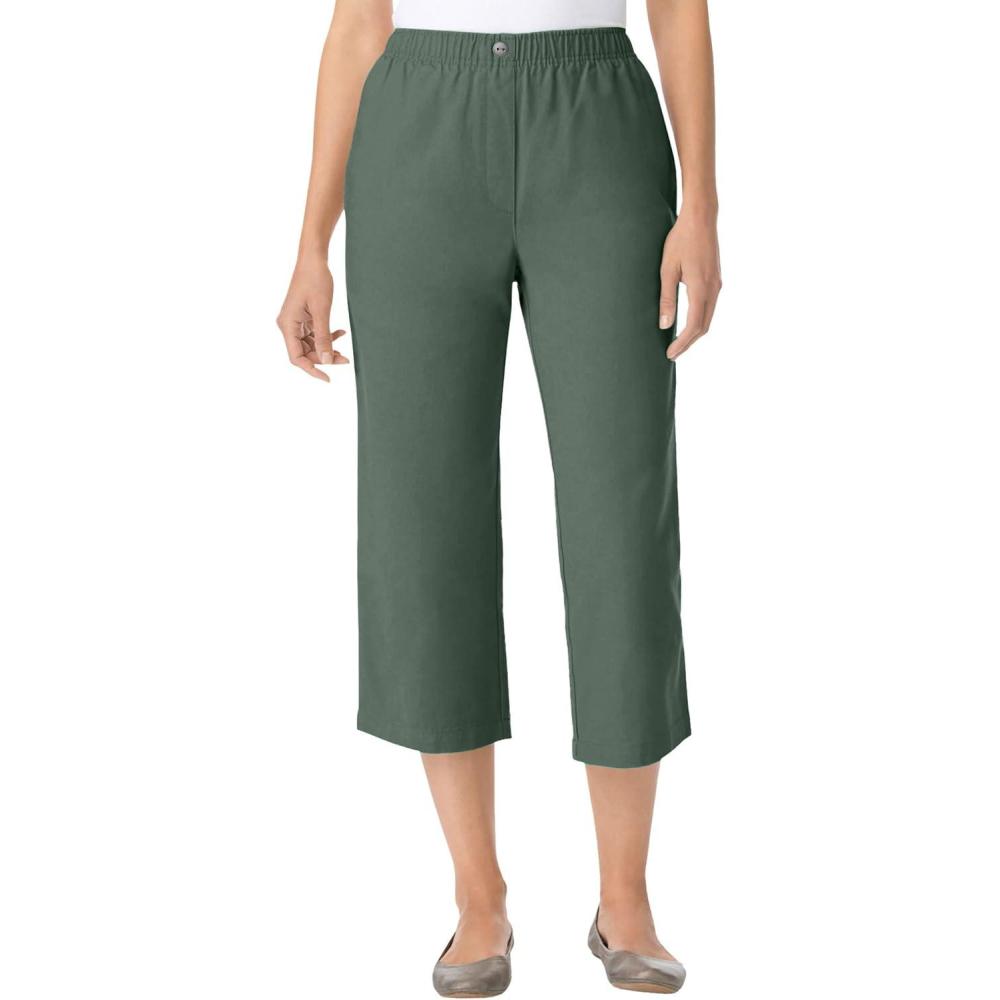 imageWoman Within Plus Size 7Day ElasticWaist PullOn Cotton Denim Capri JeansLaughing Pine