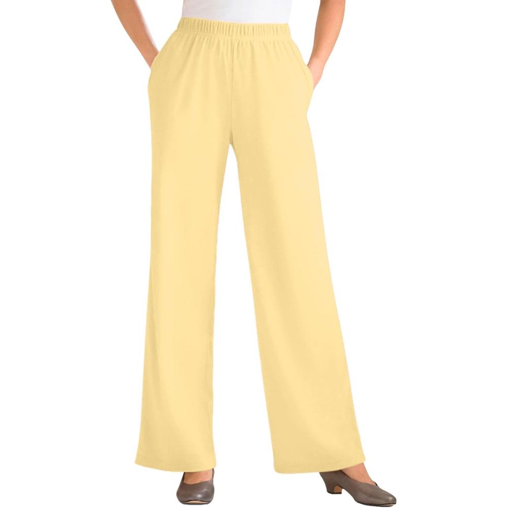 imageWoman Within Plus Size 7Day WideLeg ElasticWaist Stretchy Knit PantBanana