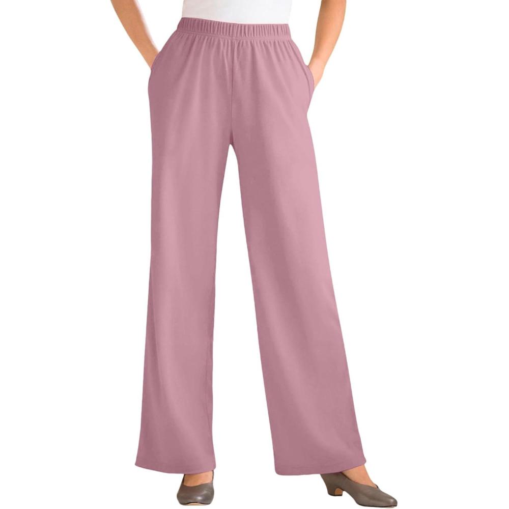 imageWoman Within Plus Size 7Day WideLeg ElasticWaist Stretchy Knit PantDusty Pink