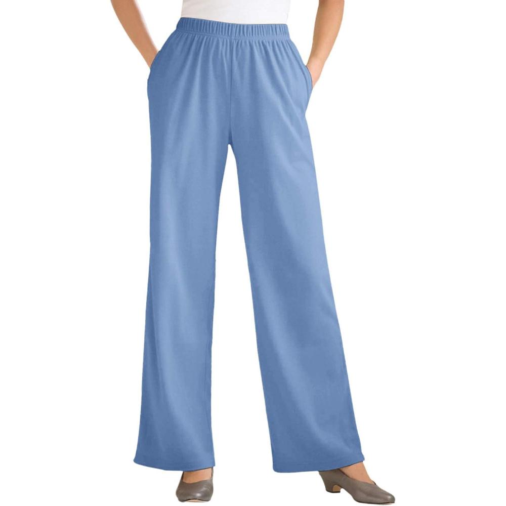 imageWoman Within Plus Size 7Day WideLeg ElasticWaist Stretchy Knit PantFrench Blue