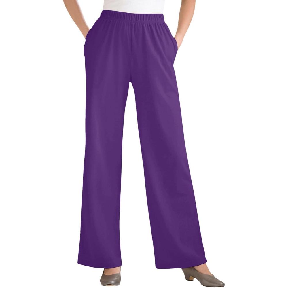 imageWoman Within Plus Size 7Day WideLeg ElasticWaist Stretchy Knit PantRadiant Purple