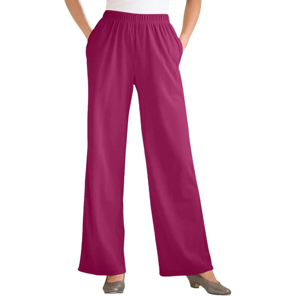 imageWoman Within Plus Size 7Day WideLeg ElasticWaist Stretchy Knit PantRaspberry