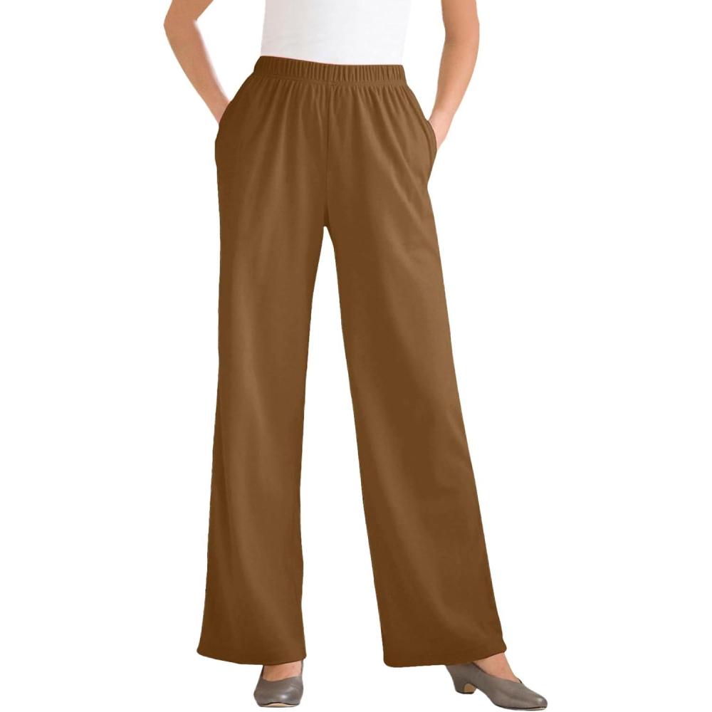 imageWoman Within Plus Size 7Day WideLeg ElasticWaist Stretchy Knit PantToffee