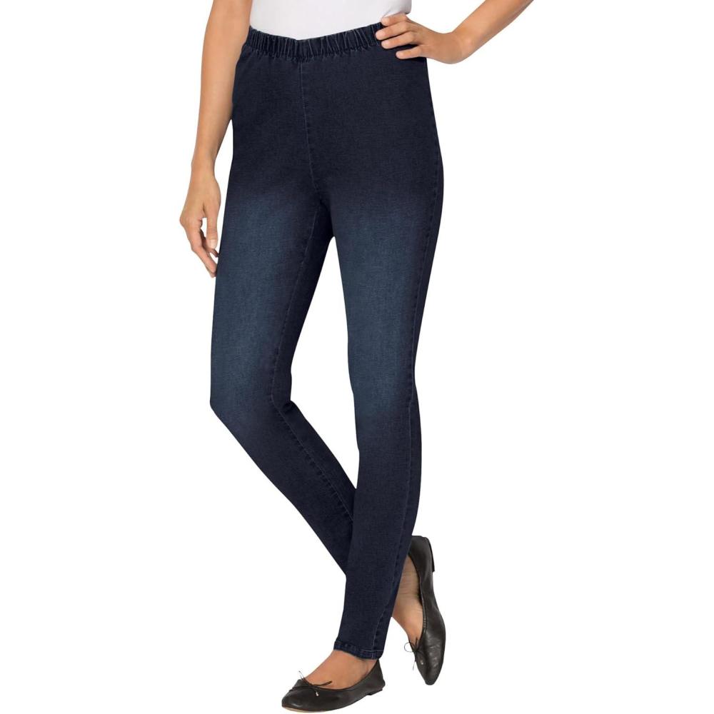 imageWoman Within Plus Size Fineline Stretch Denim Skinny PullOn JeansIndigo Sanded