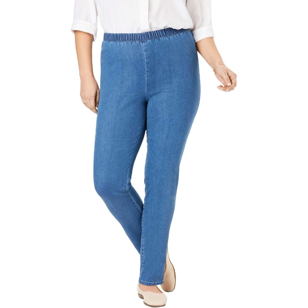 imageWoman Within Plus Size Fineline Stretch Denim Skinny PullOn JeansLight Stonewash