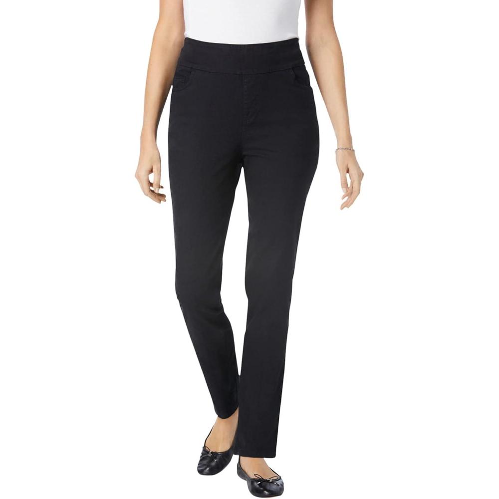 imageWoman Within Plus Size Flex PullOn StraightLeg GapFree Stretch Denim JeansBlack
