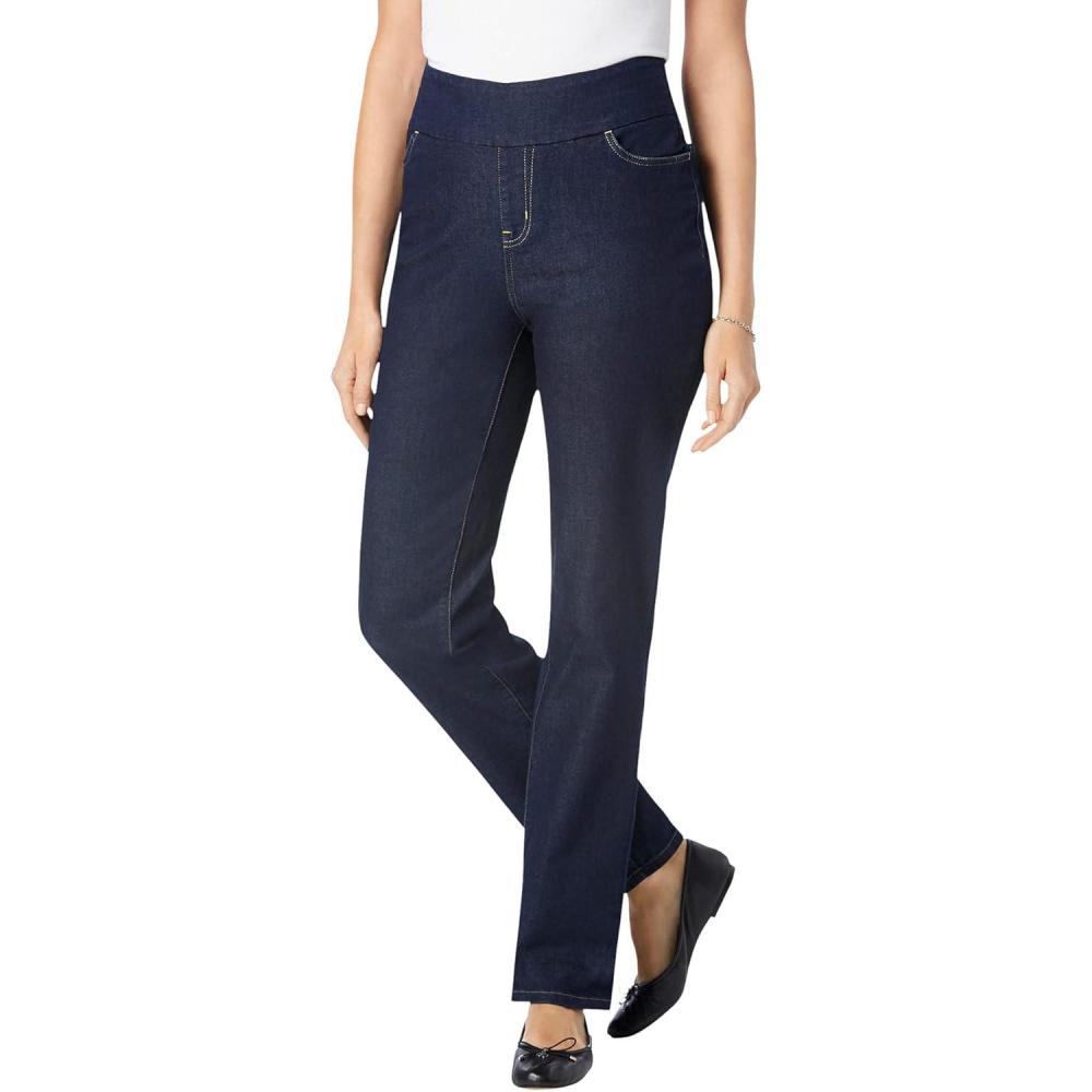 imageWoman Within Plus Size Flex PullOn StraightLeg GapFree Stretch Denim JeansIndigo