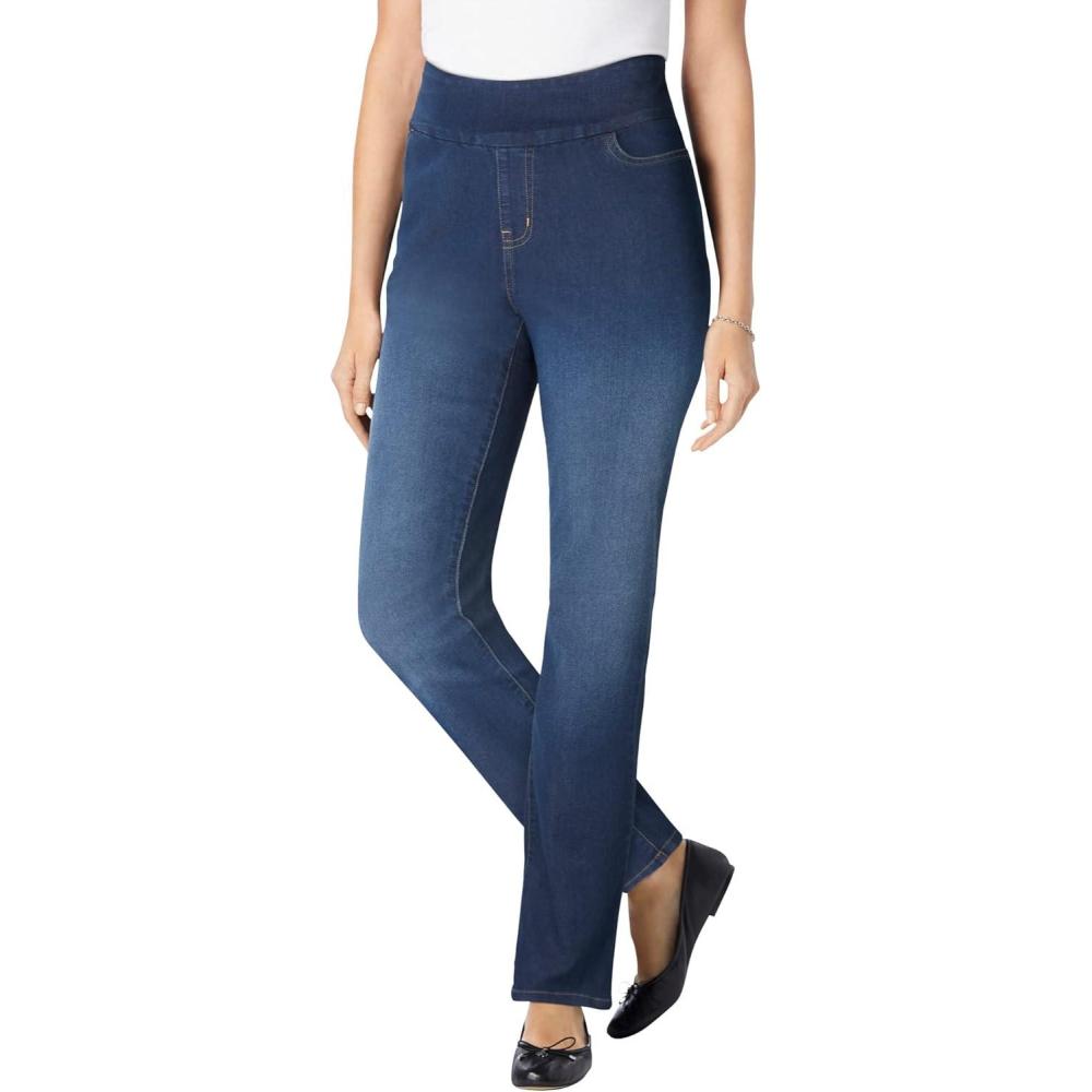 imageWoman Within Plus Size Flex PullOn StraightLeg GapFree Stretch Denim JeansIndigo Sanded
