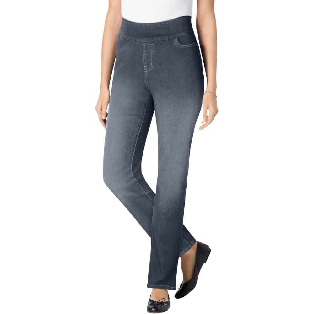 imageWoman Within Plus Size Flex PullOn StraightLeg GapFree Stretch Denim JeansStonewash Sanded