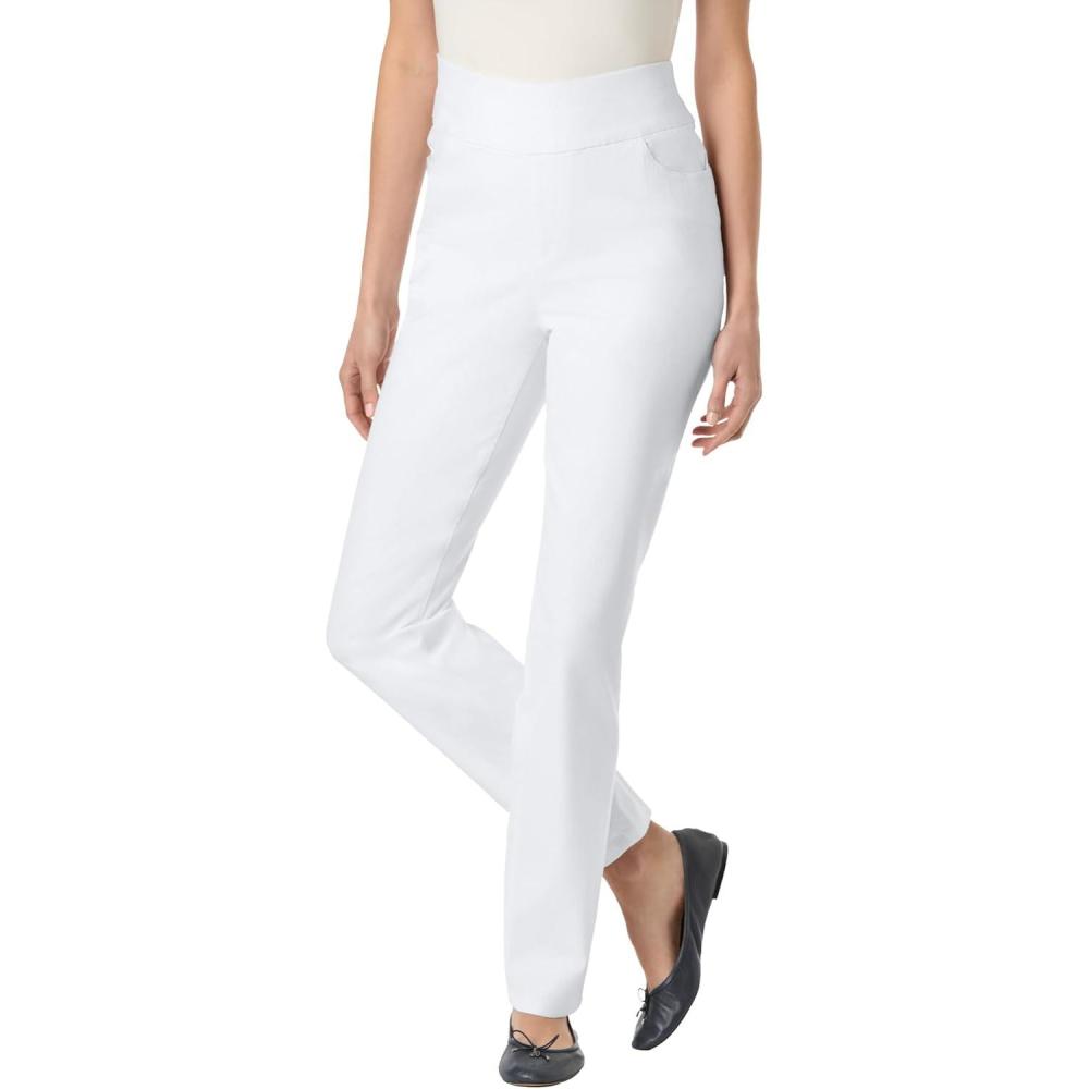 imageWoman Within Plus Size Flex PullOn StraightLeg GapFree Stretch Denim JeansWhite